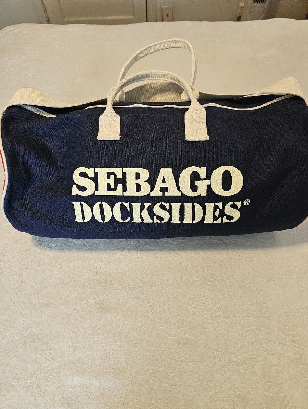 Vintage Sebago Docksides Canvas Duffel Navy Red White Anchor Stars US Sailing